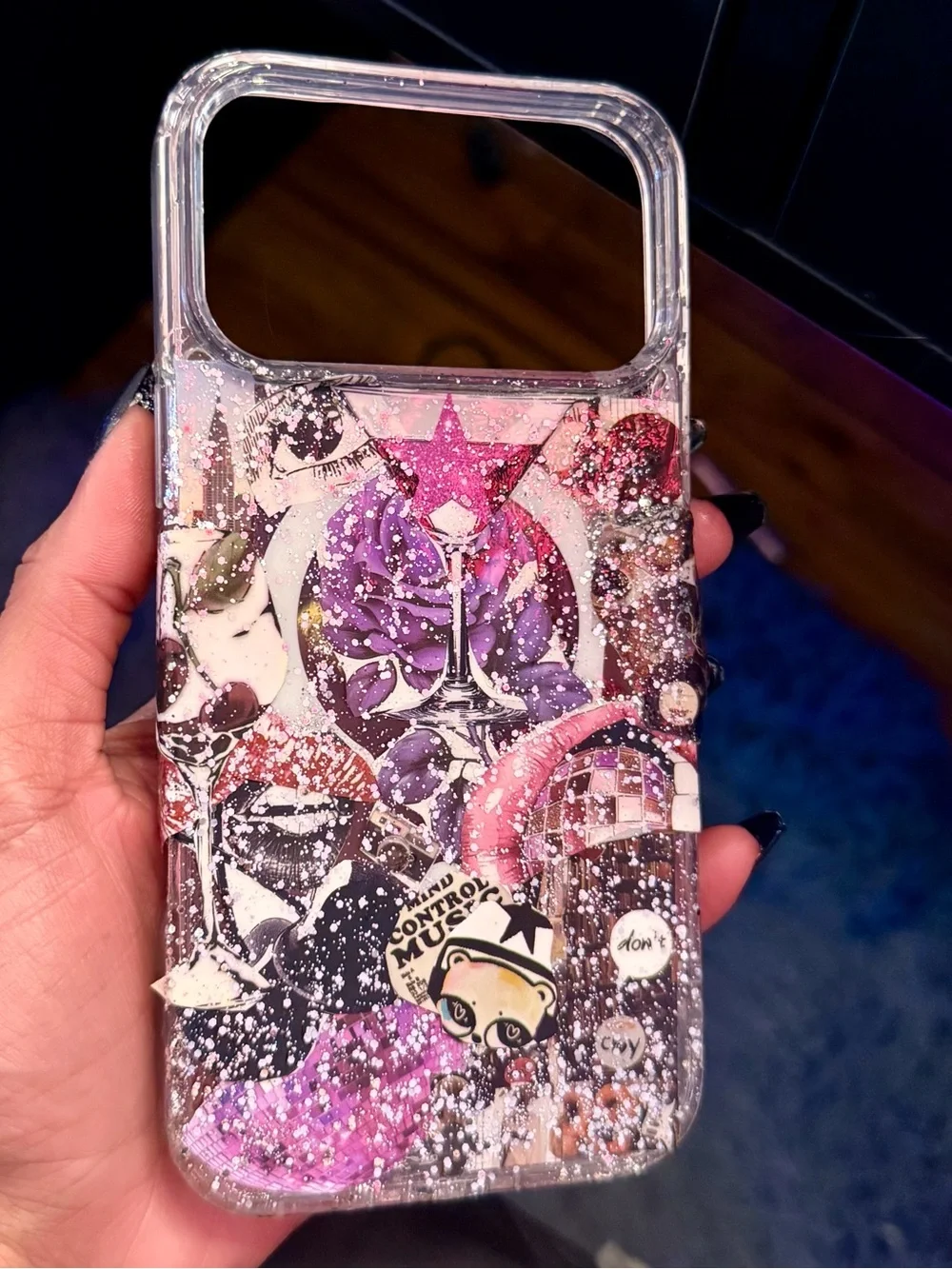 Handmade Glitter Purple Pink Clear Collage iPhone 17 Pro Max Case